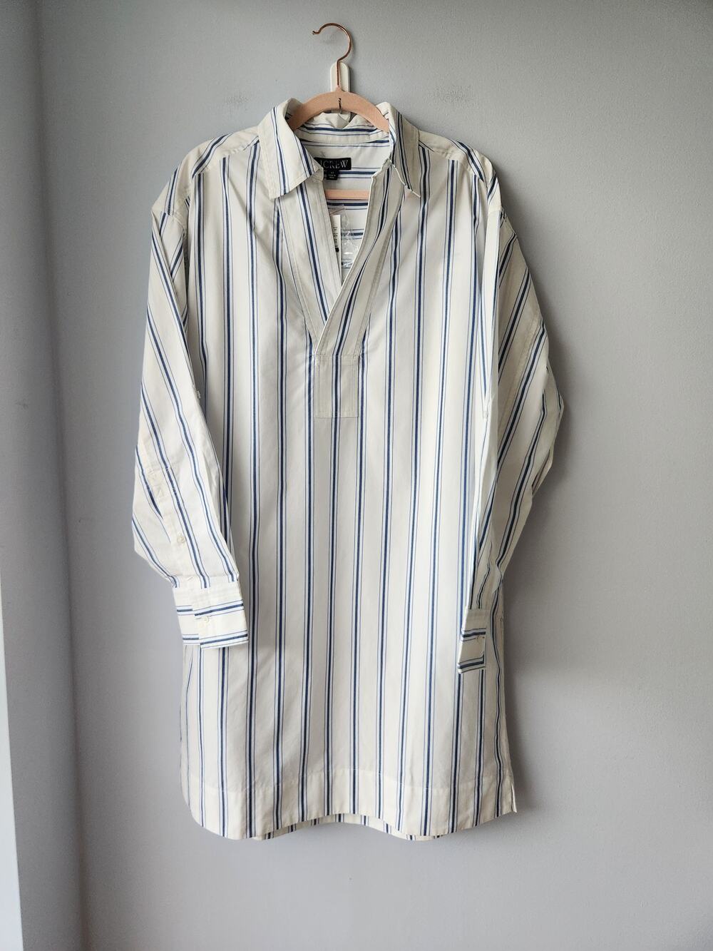 NWT J. Crew V-Neck Popover Dress Coastal Chic Cotton Poplin White/Blue Tall S